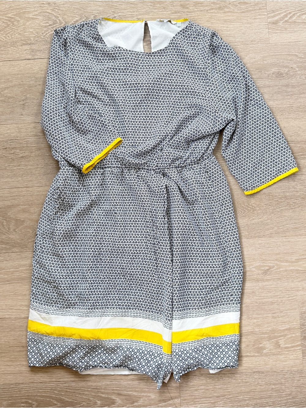 Boden Dolly Faux Wrap Geometric Printed Dress Navy Yellow, Knee Length, 16